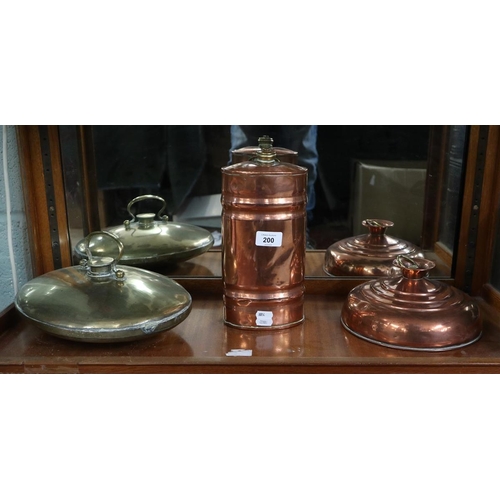 200 - 2 copper and 1 brass victorian hot water bottles