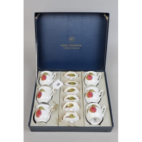 208 - Royal Worcester Evesham pattern flame proof set of 6 Pot de Creme Chocolat cups, lids and saucers