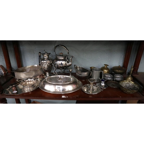 214 - Collection of silverplate and brass