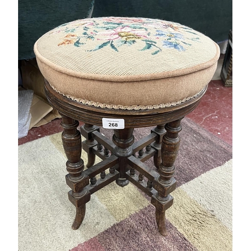 268 - Victorian rise and fall piano stool with tapestry seat