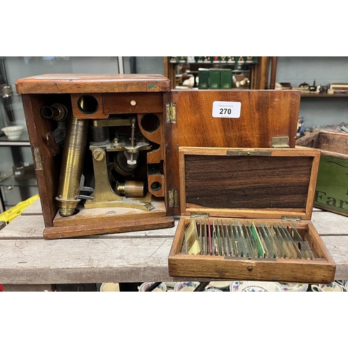 270 - Vintage microscope with slides