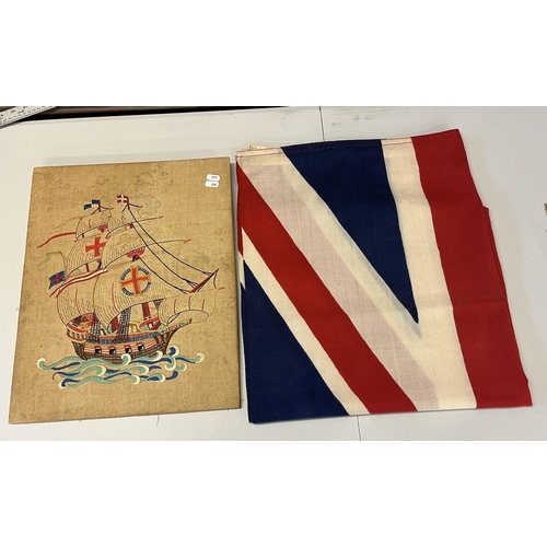 285 - Union jack together with hand sewn picture of a Spanish Galleon