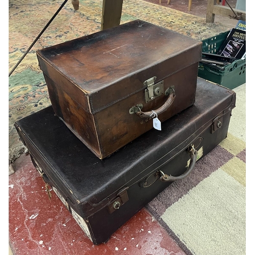 293 - 2 Antique Leather Travel Cases, 1 with Stickers, the other Australian Leather.