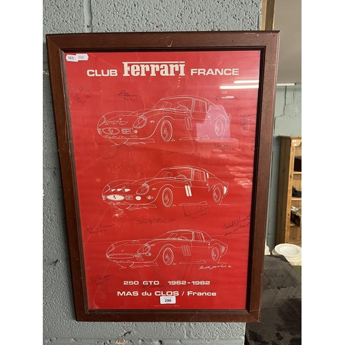 296 - Club Ferrari France Framed signed poster 1982 - Image size 39cm x 60cm