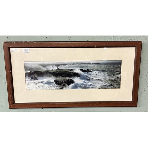 298 - Framed print of lighthouse in rough seas, South West France