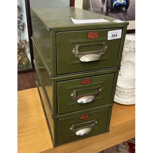 304 - 3 x Green Military 'Veteran' Model Pat No.646338, Metal Filling Cabinets.