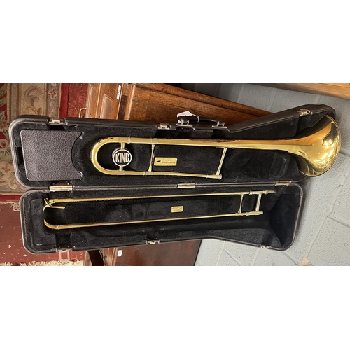 311 - Trombone - King in original box together with 9 BS gold plated mouth piece