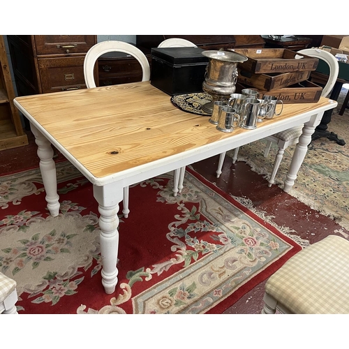 313 - Large painted pine kitchen table - Approx size L: 180cm W: 90cm H: 77cm