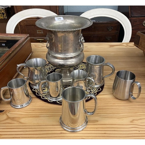 316 - Collection of tankards together with an ice bucket