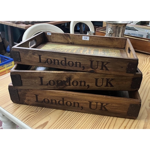 318 - Set of 3 graduated Harrods wooden trays