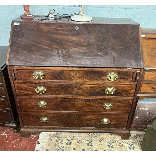 322 - Late 18th C. mahogany writing bureau on bracket feet. hidden, secret drawers - Approx size W: 102cm ... 