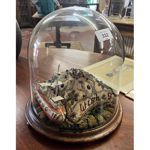 332 - Victorian memorial pin cushion in glass dome