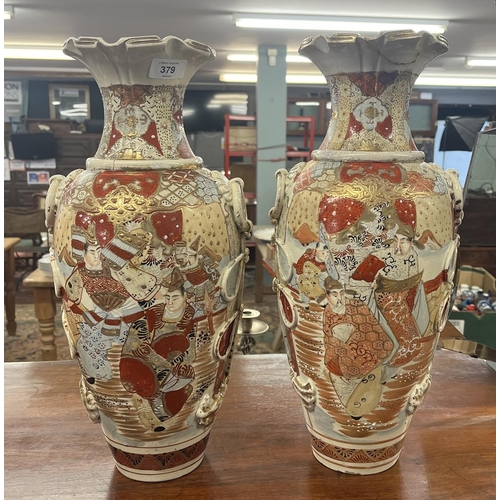 379 - Large pair of Satsuma vases 1 A/F - Approx height 47cm
