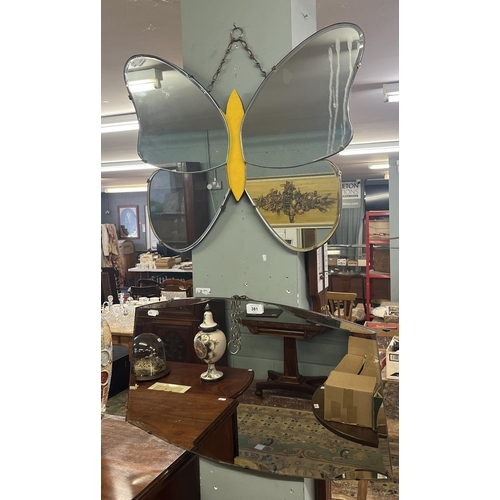 381 - 1920s Art Deco butterfly mirror together with a 1920s beveled glass mirror