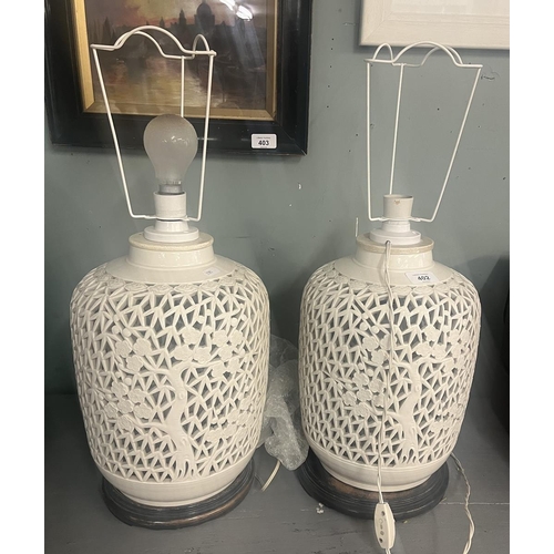 402 - Pair of large Blanc de chine lamps - Approx height 42cm