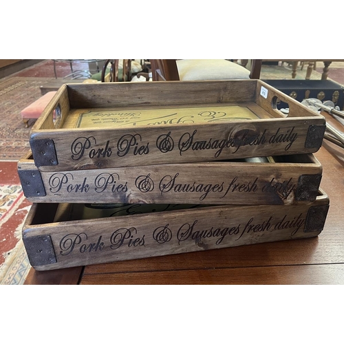 419 - 3 graduated wooden advertising trays