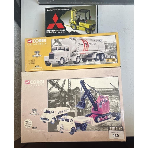 430 - 2 boxed Corgi Building Britain box sets together with rare Mitsubishi promotional forklift truck
