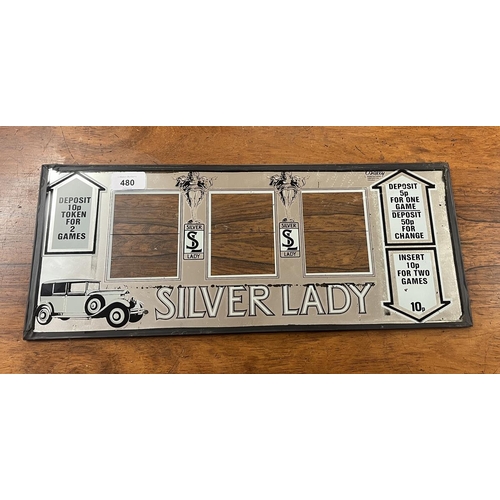 480 - Vintage Silver lady slot machine glass reel plate