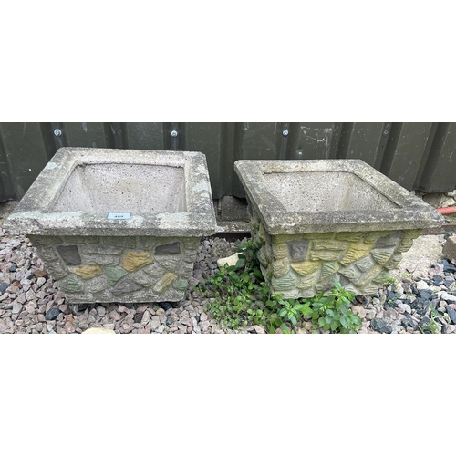 489 - Pair of stone square planters