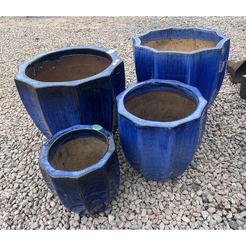 496 - Collection of 4 glazed cobalt blue plant pots