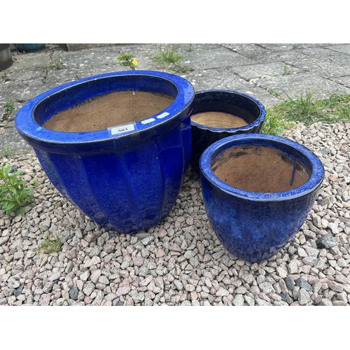 503 - Collection of cobalt blue glazed plant pots