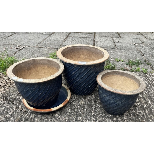 506 - Collection of blue glazed garden pots