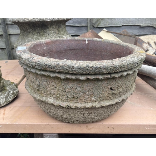 519 - Circular stone planter on base - Approx height: 51cm