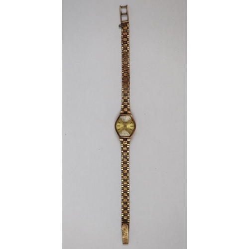 91 - 9ct gold ladies wrist watch with 9ct gold strap