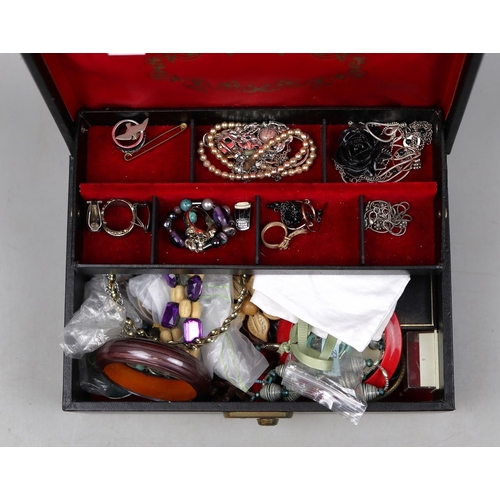 106 - Collection of costume jewellery together with a silver ring, necklaces and silver gilt pin