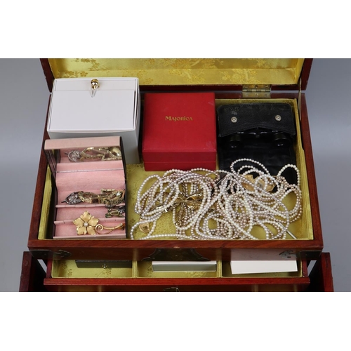 107 - Brass bound jewellery box with costume jewellery