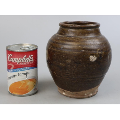133 - Brown glazed Song Dynasty gunpowder jar - Approx height 15cm