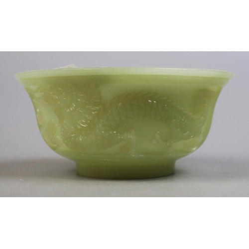 141 - Chinese jade/hardstone bowl & cover carved with dragons & phoenix H 12cm D 15cm