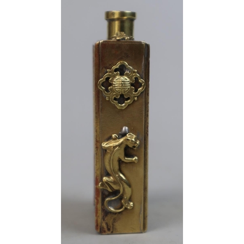 142 - Antique Chinese gilt metal snuff bottle adorned with dragons signed to base 4 character mark 9&frac1... 