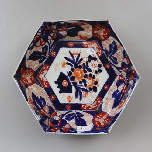 146 - Large Amari pattern dish together with blue and white ginger jar