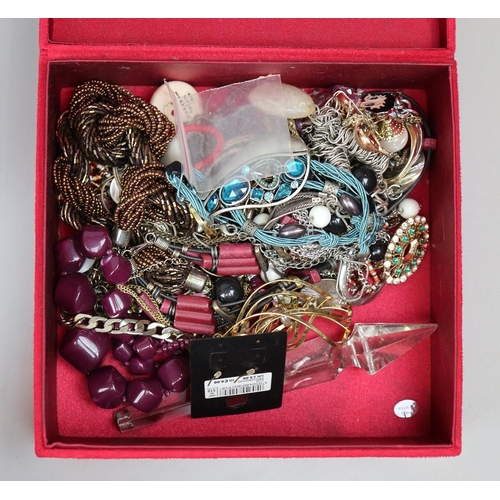 152 - Collection of costume jewellery together with a musical jewellery box and small straw work box
