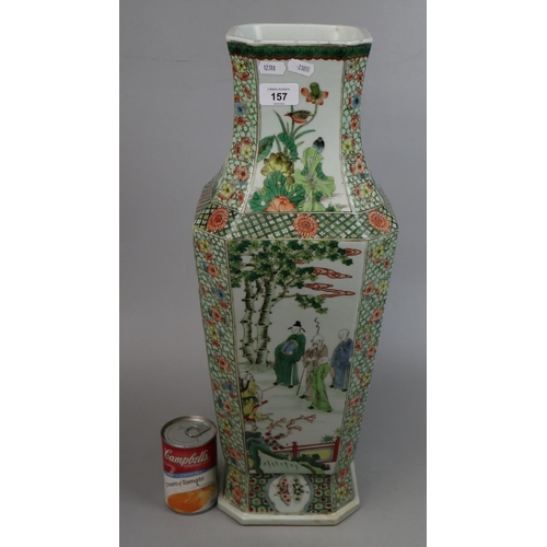 157 - Large Chinese famille verte figural vase late Qing dynasty, the octagonal body with waisted neck. Ra... 
