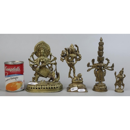 164 - 4 x Eastern Deities in Brass. Nepali Mahakali, Tibetan Avolekitsvara, Shiva and 1 other