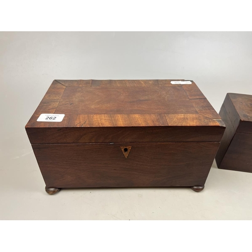 262 - Large Victorian mahogany tea caddy together with a smaller tea caddy