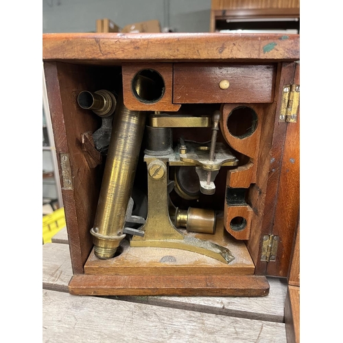 270 - Vintage microscope with slides