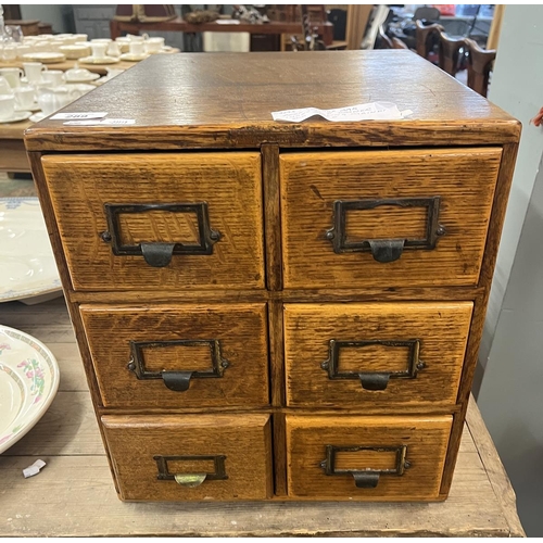 289 - Vintage oak desk top 6 drawer index filing cabinet - W: 34cm D: 43cm H: 37cm