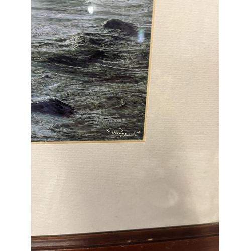298 - Framed print of lighthouse in rough seas, South West France