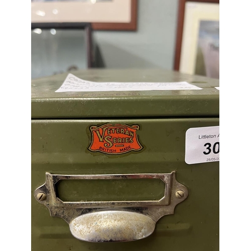 304 - 3 x Green Military 'Veteran' Model Pat No.646338, Metal Filling Cabinets.