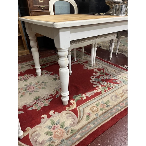 313 - Large painted pine kitchen table - Approx size L: 180cm W: 90cm H: 77cm