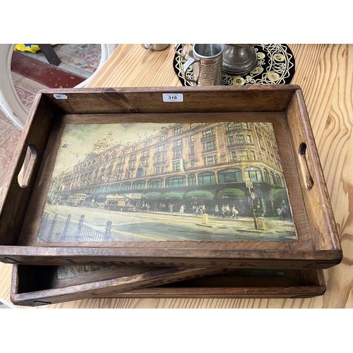 318 - Set of 3 graduated Harrods wooden trays