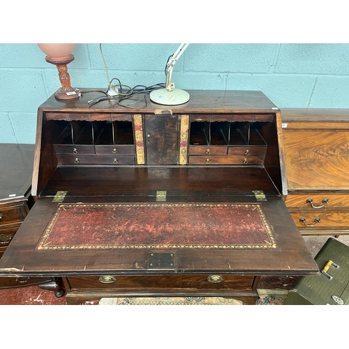 322 - Late 18th C. mahogany writing bureau on bracket feet. hidden, secret drawers - Approx size W: 102cm ... 