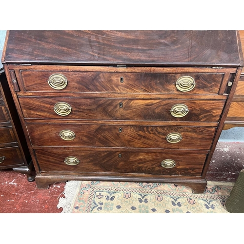 322 - Late 18th C. mahogany writing bureau on bracket feet. hidden, secret drawers - Approx size W: 102cm ... 