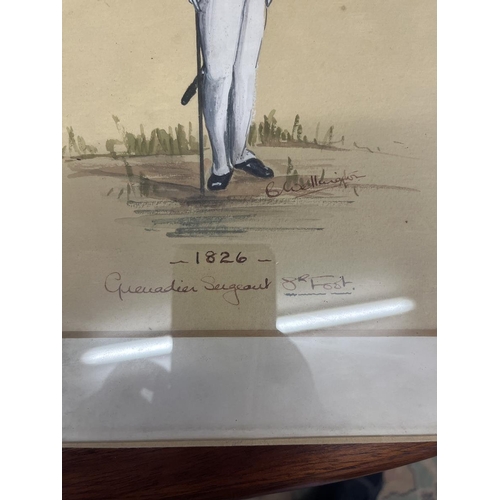 331 - 2 watercolours of 1826 military uniforms by Betty Wellington