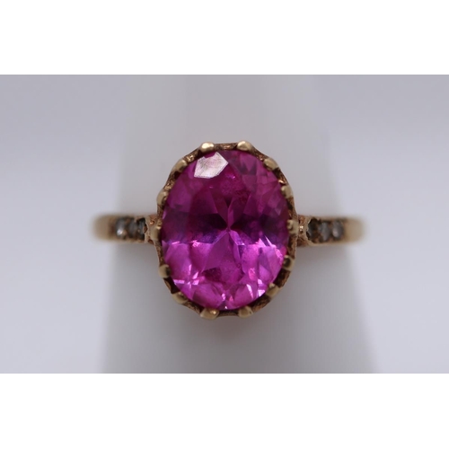 39 - 9ct gold pink topaz & diamond set ring - Size M