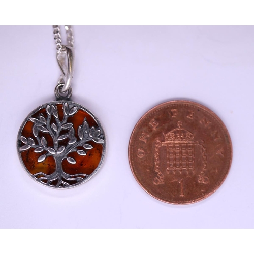41 - Silver & amber tree of life pendent on chain