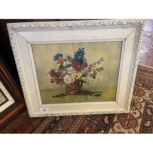 466 - 2 framed oils on canvas - still life & country scene